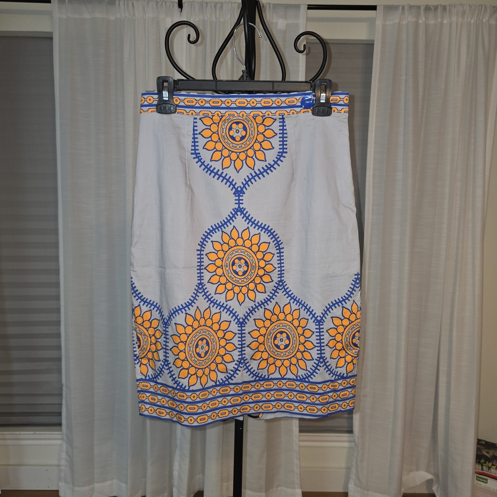 Plenty by Tracy Reese Blue and Orange Sunburst Pencil Skirt